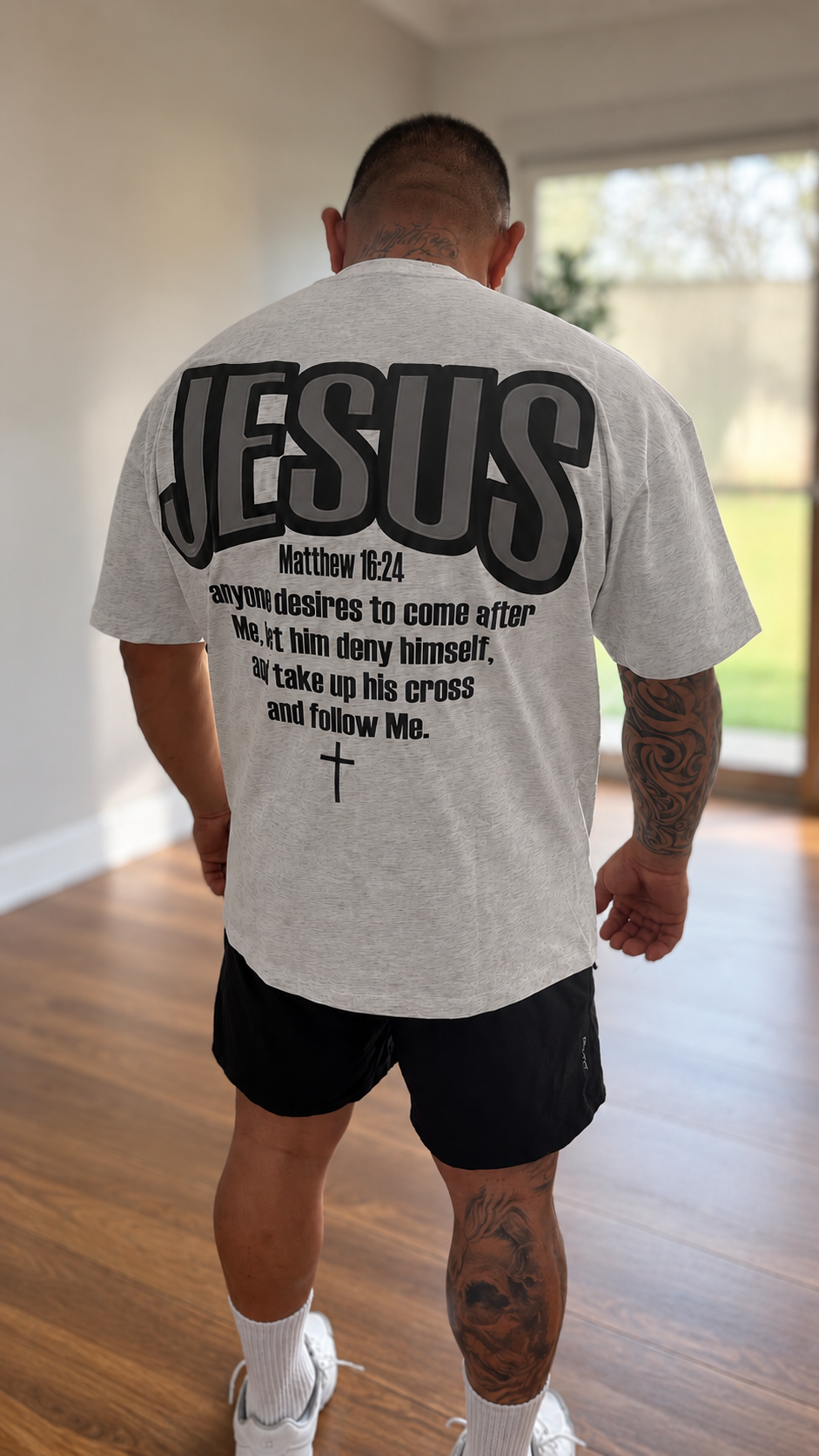 ⚠️ PRE-ORDER ITEM ⚠️ - JESUS DENY YOURSELF OVERSIZED TEE – CLOUD GREY
