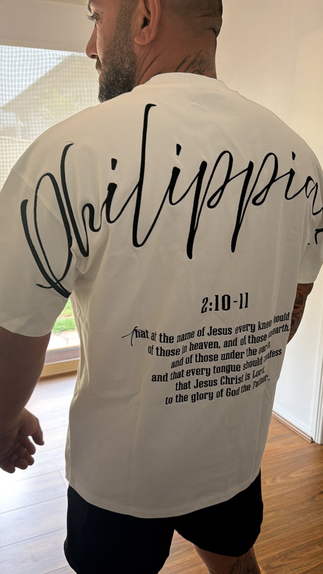 ⚠️PRE-ORDER ITEM⚠️PHILIPPIANS 2:10–11 OVERSIZED TEE – VANILLA