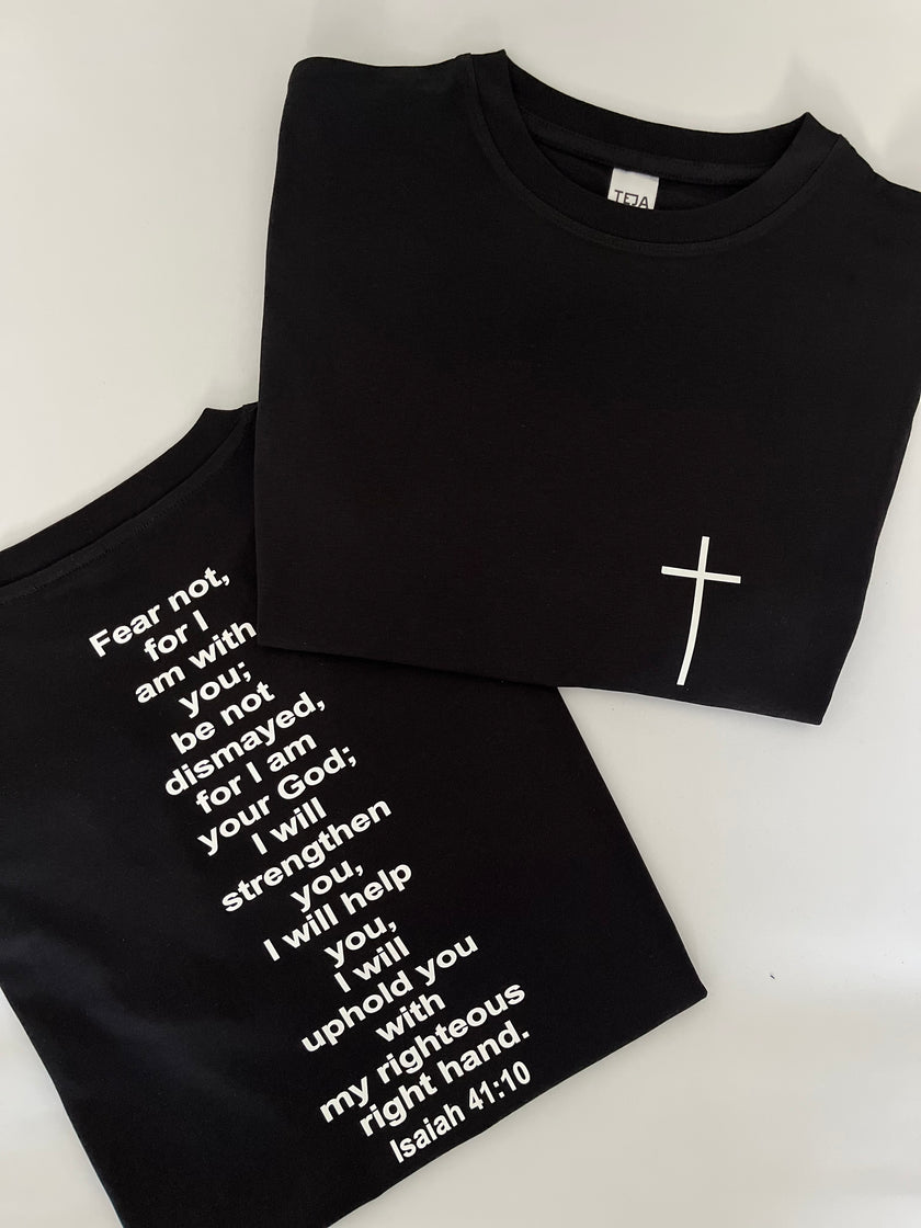 Find comfort and strength in our Isaiah 41:10 Adults T-Shirts. Embrace the powerful message of "Fear not for I am with you"