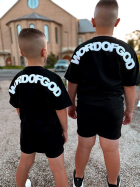 Boys wearing black WORDOFGOD kids tees | WORDOFGOD Apparel