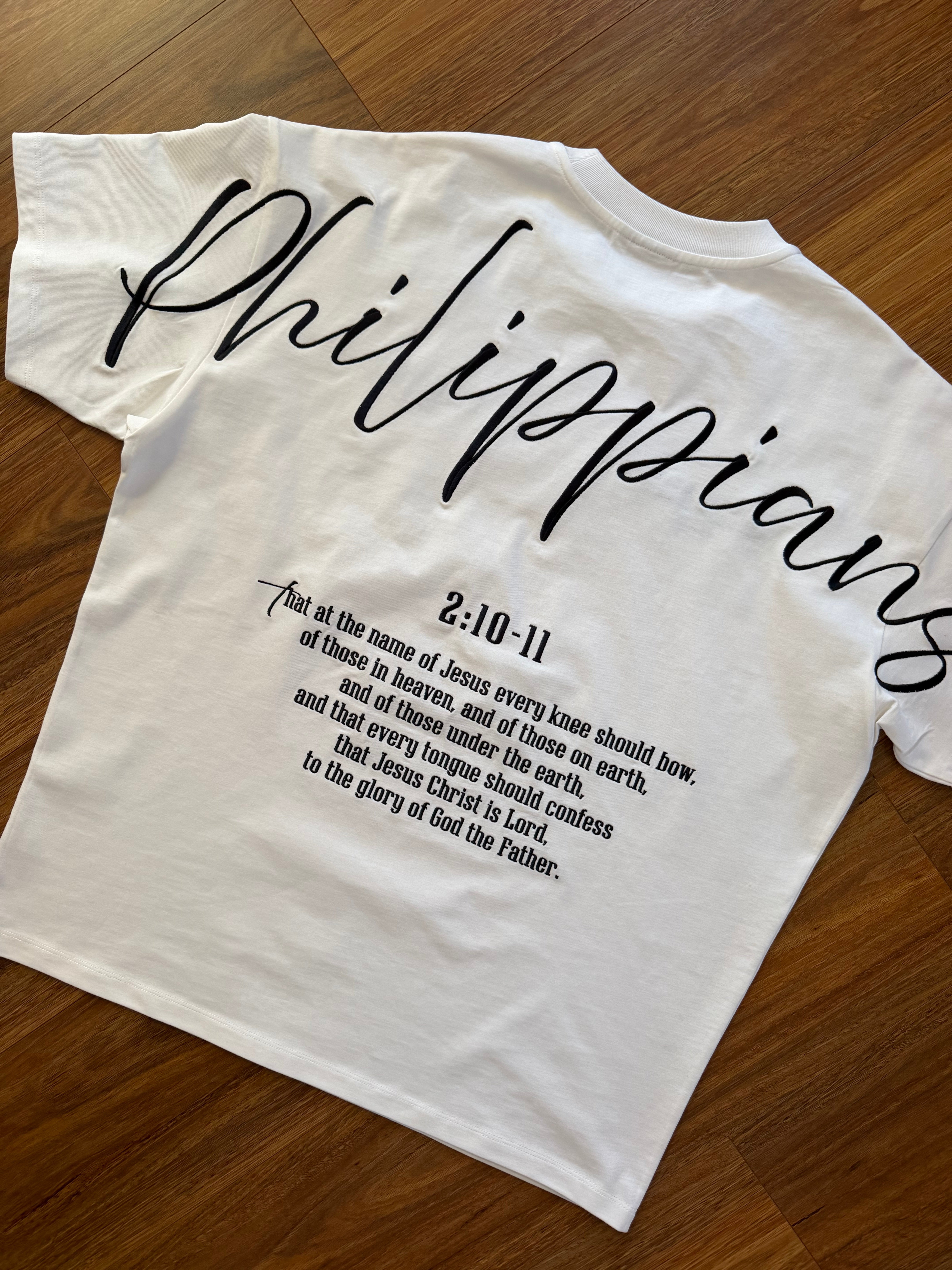 ⚠️PRE-ORDER ITEM⚠️PHILIPPIANS 2:10–11 OVERSIZED TEE – VANILLA