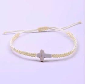 Cream braided cross bracelet | WORDOFGOD Apparel
