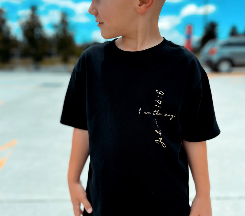 Introducing our I AM THE WAY KIDS T-SHIRT. This powerful Bible verse, John 14:6,