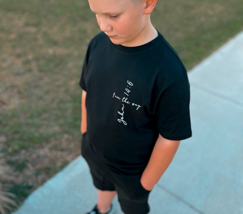 Introducing our I AM THE WAY KIDS T-SHIRT. This powerful Bible verse, John 14:6,