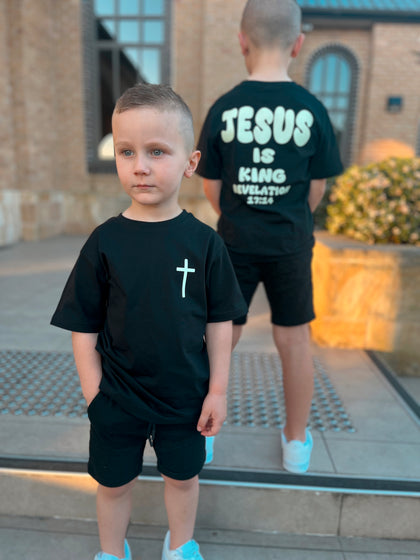 Glow-in-the-Dark JESUS IS KING Bubble Font Shirt