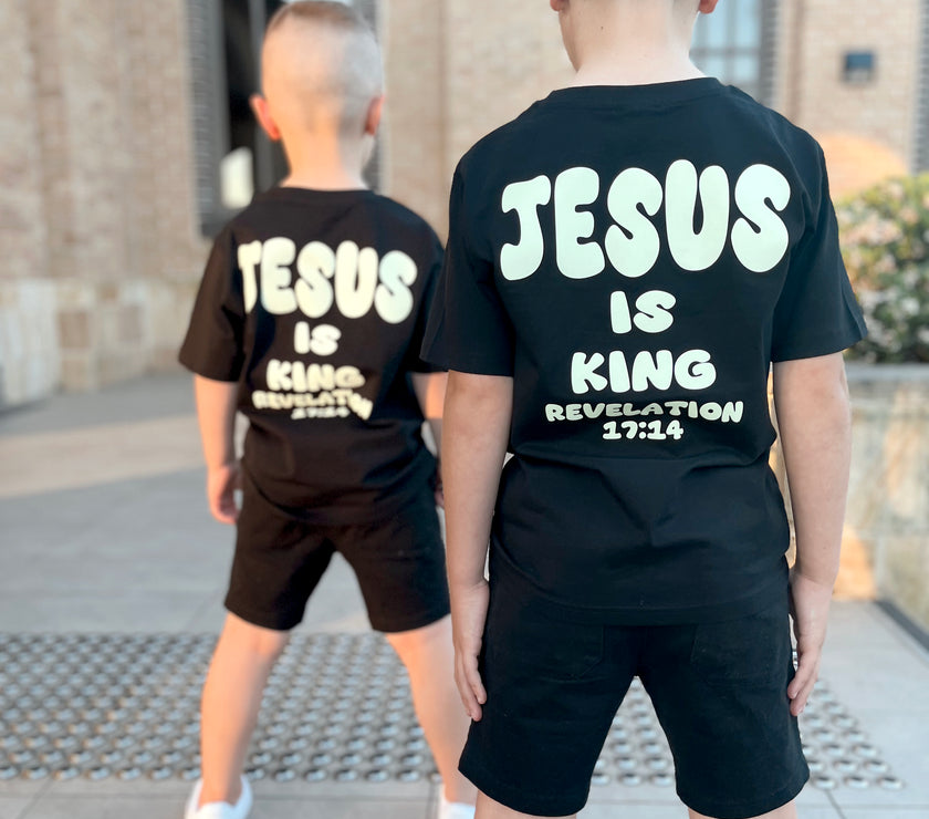 Glow-in-the-Dark JESUS IS KING Bubble Font Shirt