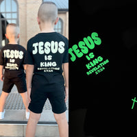 Glow-in-the-Dark JESUS IS KING Bubble Font Shirt