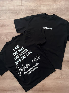 I Am The Way oversized tee laid flat showing front and back | WORDOFGOD Apparel