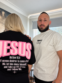 ⚠️ PRE-ORDER ITEM ⚠️ - JESUS DENY YOURSELF OVERSIZED TEE – BLACK/PINK