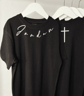 Black custom name tee with name in script font | WORDOFGOD Apparel