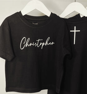 Black custom name tee with Christopher in script font | WORDOFGOD Apparel