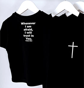 Black Psalm 56:3 kids tees with small cross | WORDOFGOD Apparel